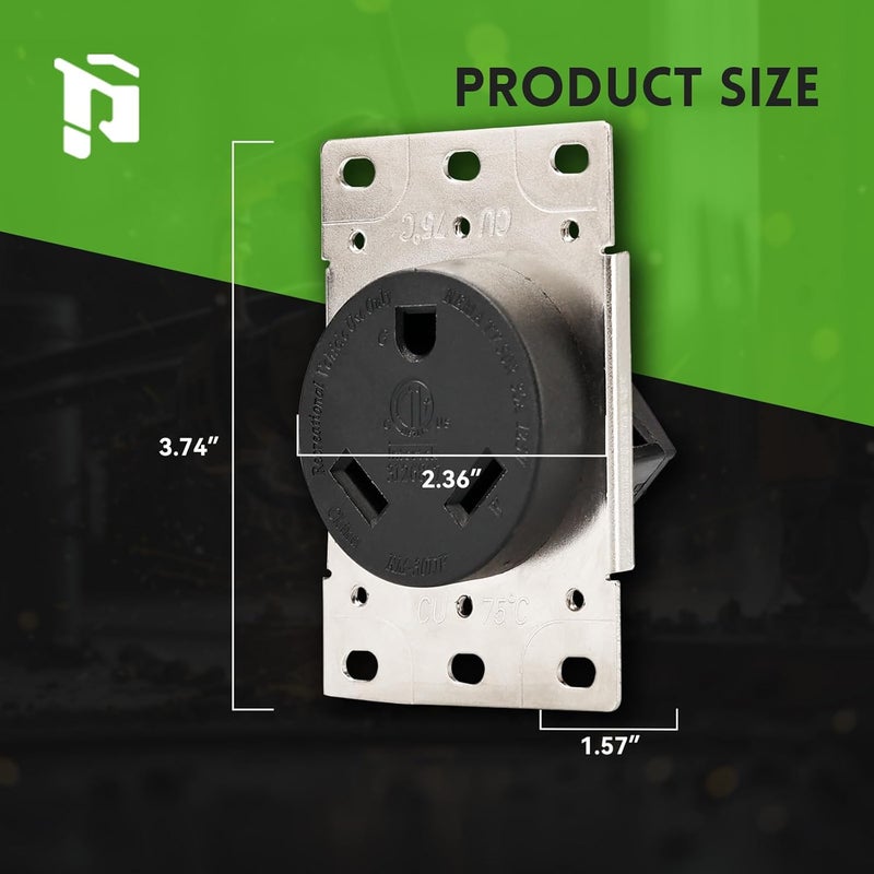 PLUGTUL 30 Amp RV Receptacle, NEMA TT-30R Outlet, Flush Mounting, Straight Blade, Industrial Grade, 30 Amp, 125 Volt, ETL Listed - Image 5